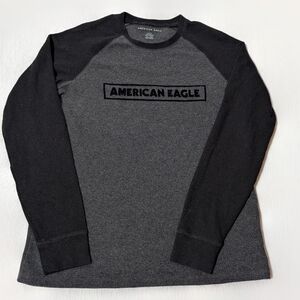 American Eagle Gray & Black Raglan Logo Thermal – Size Medium